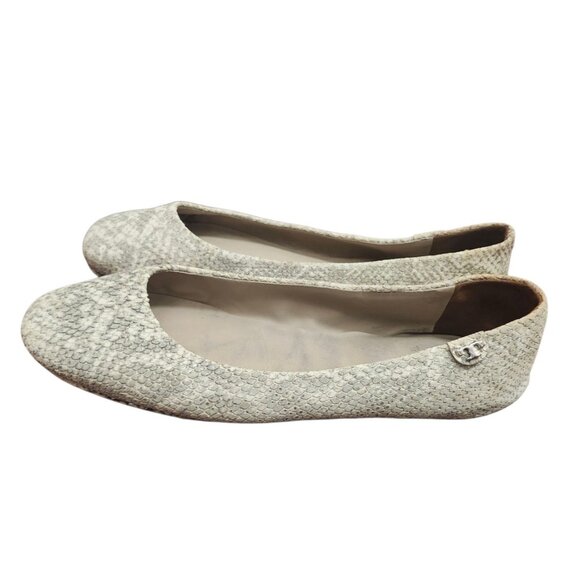 TORY BURCH Travel T Snake Embossed Sparkling Leather Ballet Flats Roccia 9M - Picture 5 of 14